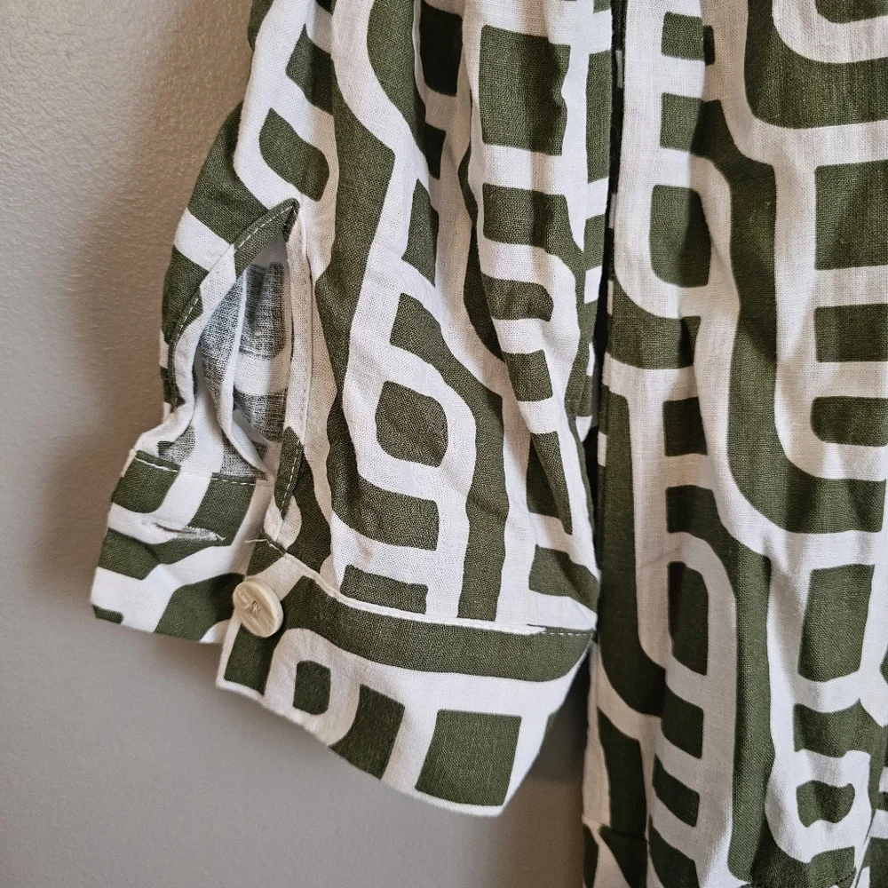 Zara linen blend geometric print collared Mini Dress Size Small - Picture 4 of 5